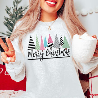 Merry Christmas Trees Colorful Graphic Sweatshirt - Limeberry Designs