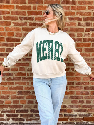 Limeberry Designs Merry green polka dot balloon sleeve Christmas sweatshirt