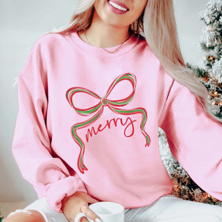 Merry Green & Red Christmas Bow Graphic Sweatshirt - Limeberry Designs