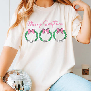 Merry Swiftmas Bracelet Wreaths Comfort Color Graphic Tee - Limeberry Designs