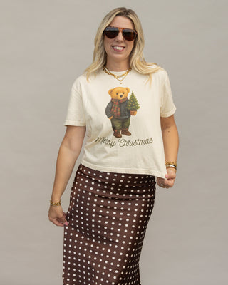 Merry Christmas Teddy Bear boxy graphic tee in ivory