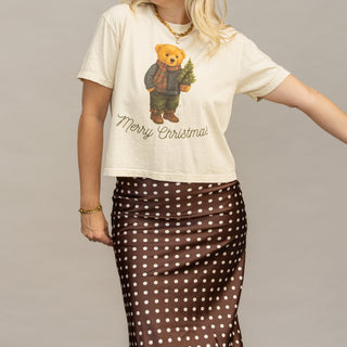 Merry Christmas Teddy Bear boxy graphic tee in ivory