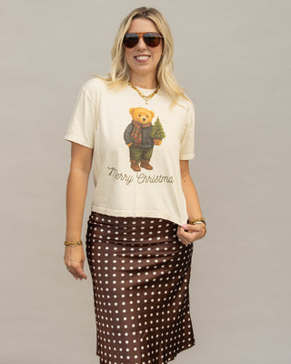 Merry Christmas Teddy Bear boxy graphic tee in ivory
