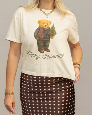 Merry Christmas Teddy Bear boxy graphic tee in ivory
