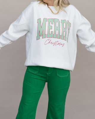 Merry Christmas Stripes mock neck sweatshirt in white