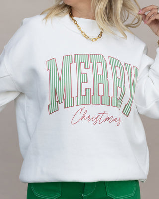 Merry Christmas Stripes mock neck sweatshirt in white
