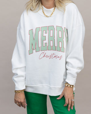 Merry Christmas Stripes mock neck sweatshirt in white