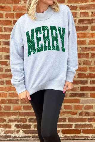 Merry Polka Dot Mockneck Sweatshirt in grey with forest green polka dots - Limeberry Designs