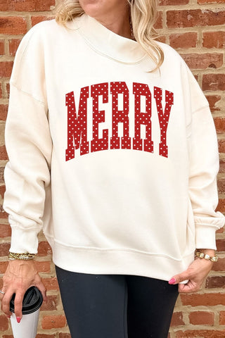 Merry Polka Dot Mockneck Sweatshirt in natural with red polka dots - Limeberry Designs
