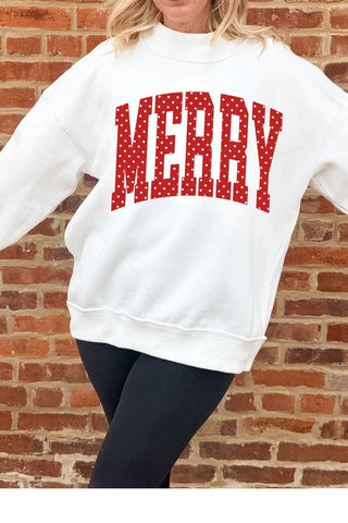 Merry Polka Dot Mockneck Sweatshirt in white with red polka dots - Limeberry Designs