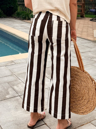 Mica Brown & White Striped Cropped Wide Leg Denim - Limeberry Designs