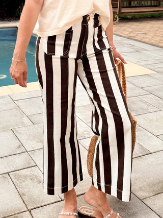 Mica Brown & White Striped Cropped Wide Leg Denim - Limeberry Designs