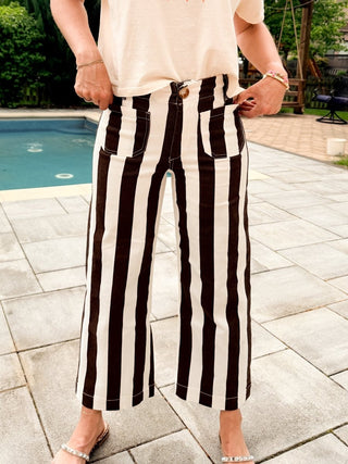 Mica Brown & White Striped Cropped Wide Leg Denim - Limeberry Designs