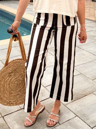 Mica Brown & White Striped Cropped Wide Leg Denim - Limeberry Designs