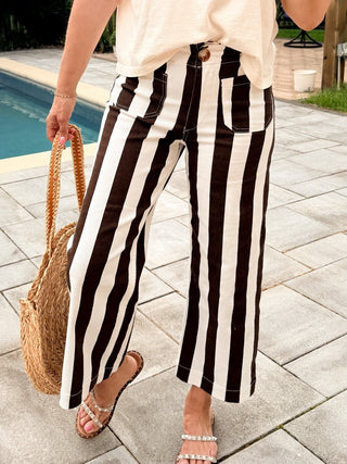 Mica Brown & White Striped Cropped Wide Leg Denim - Limeberry Designs