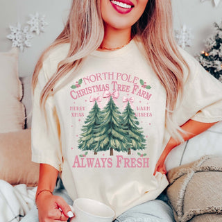 North Pole Christmas Tree Farm Comfort Color Graphic Tee - Limeberry Designs