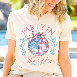 Party In The USA Flag Disco Ball Graphic Tee - Limeberry Designs