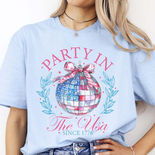 Party In The USA Flag Disco Ball Wholesale Graphic Tee - Fast Shipping - Limeberry Designs