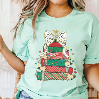 Pencil Christmas Tree With Bow Classic Graphic Tee - Limeberry Designs