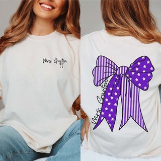 Personalized Large Bow Comfort Color Tee With Front And Back Design - Limeberry Designs