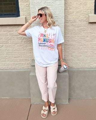 Personalized Teacher Name and School with Stripes Bella Graphic Tee - Limeberry Designs