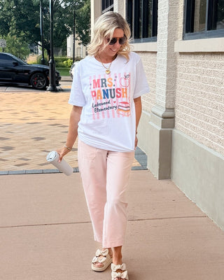 Personalized Teacher Name and School with Stripes Bella Graphic Tee - Limeberry Designs