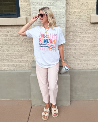 Personalized Teacher Name and School with Stripes Bella Graphic Tee