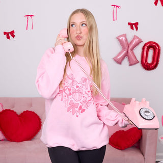 Pink Bow Heart Collage Bella Crew Sweatshirt - Limeberry Designs