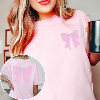 Pink Striped Bow Front & Back Comfort Color Tee - Limeberry Designs