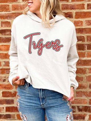 Plainfield North Tigers Script Mascot Raw Edge Hoodie - Limeberry Designs