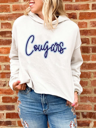 Plainfield South Cougars Script Mascot Raw Edge Hoodie - Limeberry Designs