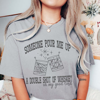 Pour Me A Double Shot Of Whiskey Comfort Color Wholesale Tee - Trending - Limeberry Designs