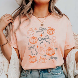 Pumpkin & Bow Collage With Stars Comfort Color Graphic Tee - Limeberry Designs