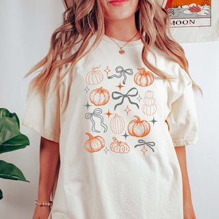 Pumpkin & Bow Collage With Stars Comfort Color Graphic Tee - Limeberry Designs
