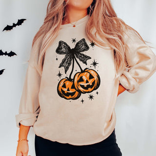 Pumpkin Cherries Lace Bow Graphic Sweatshirt - Limeberry Designs