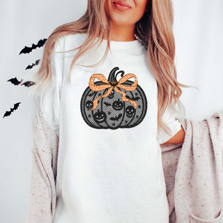 Pumpkin Lace With Orange Bow Comfort Color Graphic Tee - Limeberry Designs
