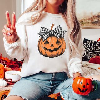 Pumpkin With White Black Bow Graphic Sweatshirt - Limeberry Designs