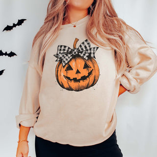 Pumpkin With White Black Bow Graphic Sweatshirt - Limeberry Designs