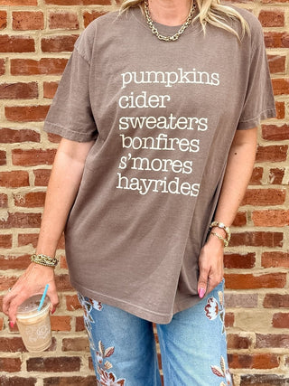 Pumpkins Cider Fall List Comfort Color Tee - Limeberry Designs
