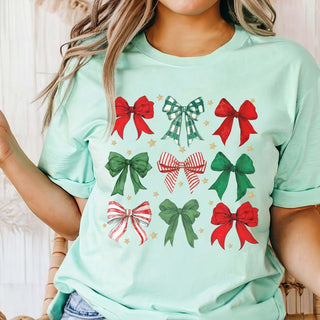 Red & Green Christmas Bow Collage Bella Graphic Tee - Limeberry Designs