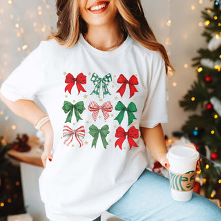 Red & Green Christmas Bow Collage Bella Graphic Tee - Limeberry Designs