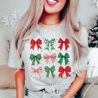 Red & Green Christmas Bow Collage Bella Graphic Tee - Limeberry Designs