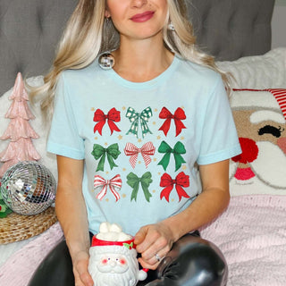 Red & Green Christmas Bow Collage Bella Graphic Tee - Limeberry Designs