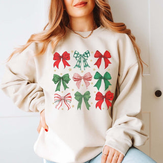 Red & Green Christmas Bow Collage Graphic Sweatshirt - Limeberry Designs