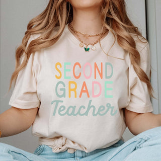 Retro & Colorful Grade Level Teacher Bella Graphic Tee - Limeberry Designs