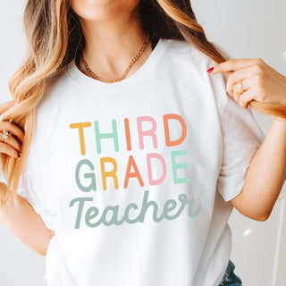 Retro & Colorful Grade Level Teacher Bella Graphic Tee - Limeberry Designs