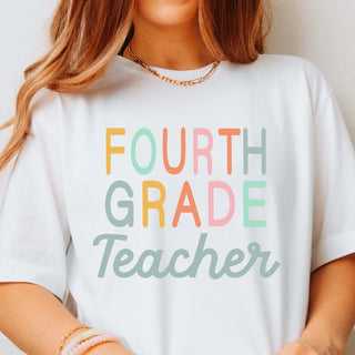 Retro & Colorful Grade Level Teacher Bella Graphic Tee - Limeberry Designs