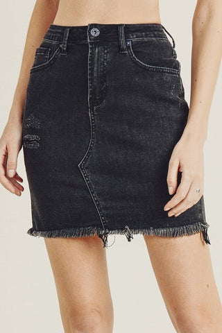 Risen Black Frayed Hem Denim Skirt - Limeberry Designs