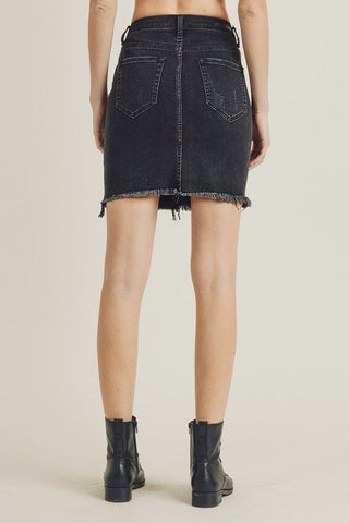 Risen Black Frayed Hem Denim Skirt - Limeberry Designs