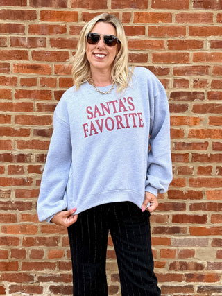 Heather grey balloon sleeve holiday crewneck sweatshirt for women